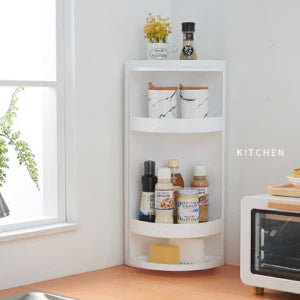 A 3-tier bathroom storage rack with a rotatable 360-degree design, providing ample space for toiletries and other bathroom essentials.