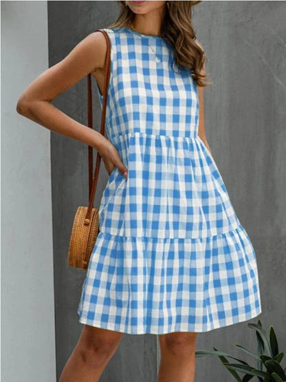Plaid Loose Women's Dress - Soft, Comfortable, and Fashionable Hemp Blend Dress