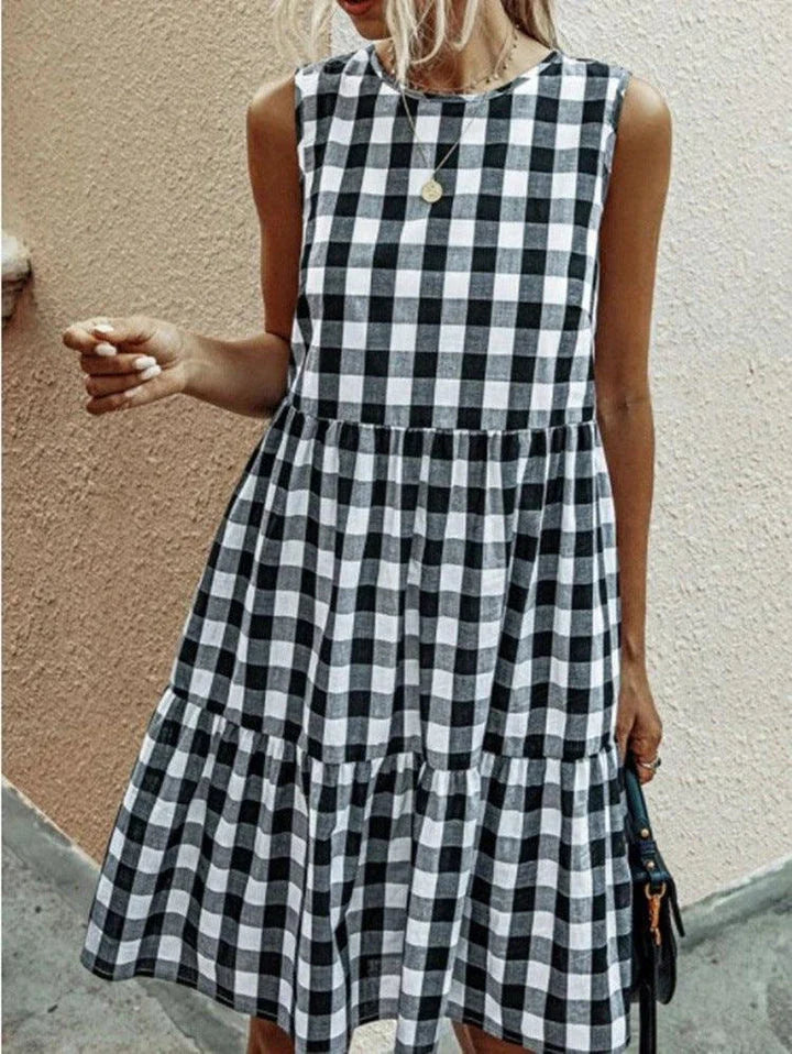 Plaid Loose Women's Dress - Soft, Comfortable, and Fashionable Hemp Blend Dress