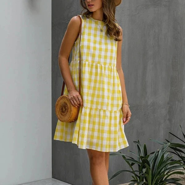 Plaid Loose Women's Dress - Soft, Comfortable, and Fashionable Hemp Blend Dress