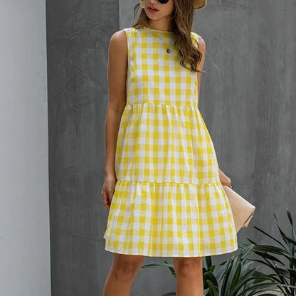 Plaid Loose Women's Dress - Soft, Comfortable, and Fashionable Hemp Blend Dress