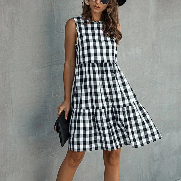 Plaid Loose Women's Dress - Soft, Comfortable, and Fashionable Hemp Blend Dress