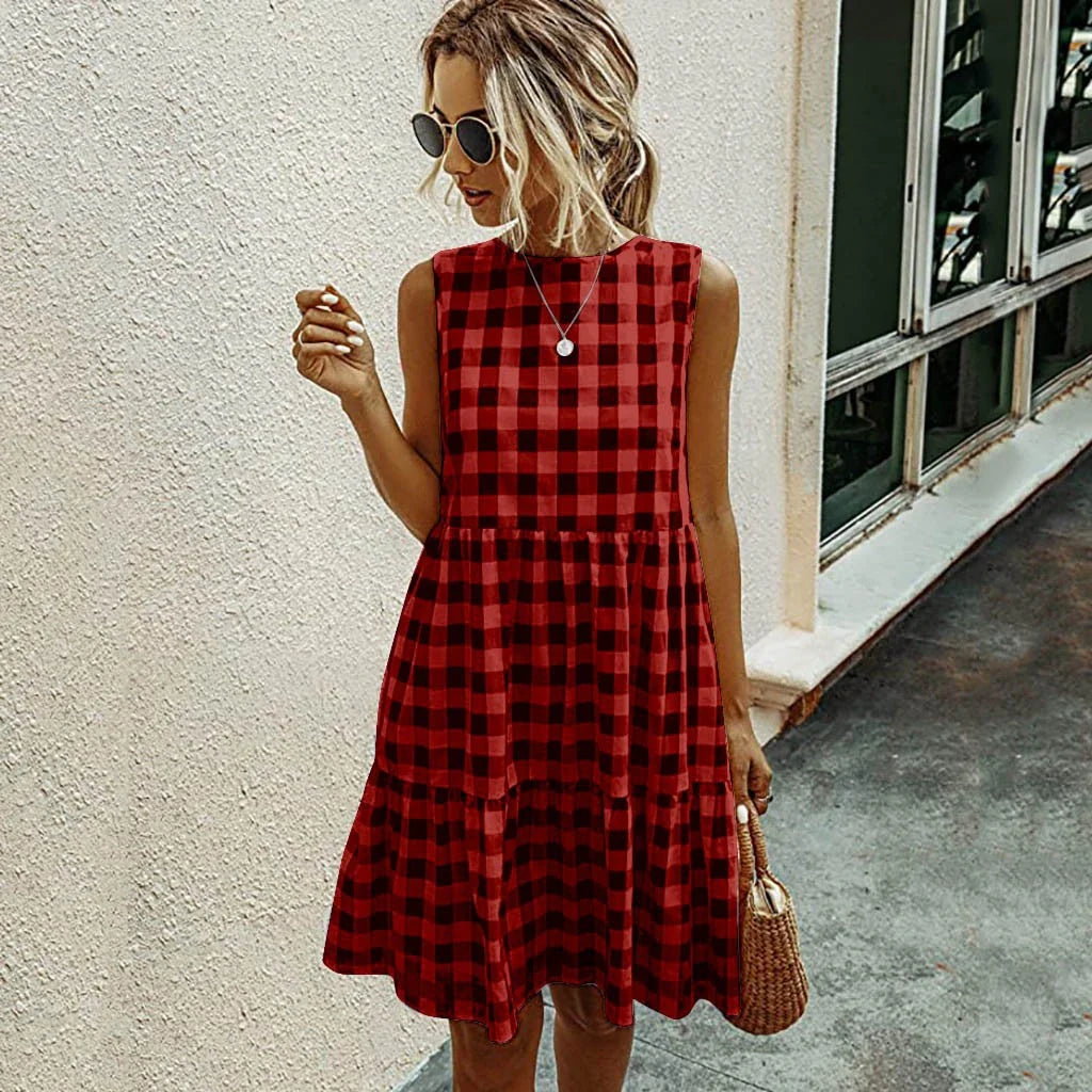 Plaid Loose Women's Dress - Soft, Comfortable, and Fashionable Hemp Blend Dress