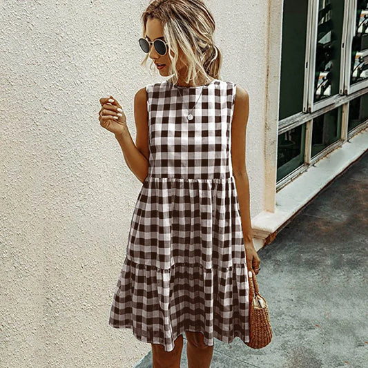 Plaid Loose Women's Dress - Soft, Comfortable, and Fashionable Hemp Blend Dress
