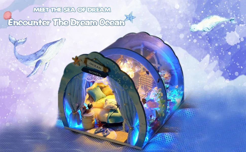 3D Under The Sea Ocean & Fish Room Tent Doll House for Children - Detailed Underwater Miniature Playset