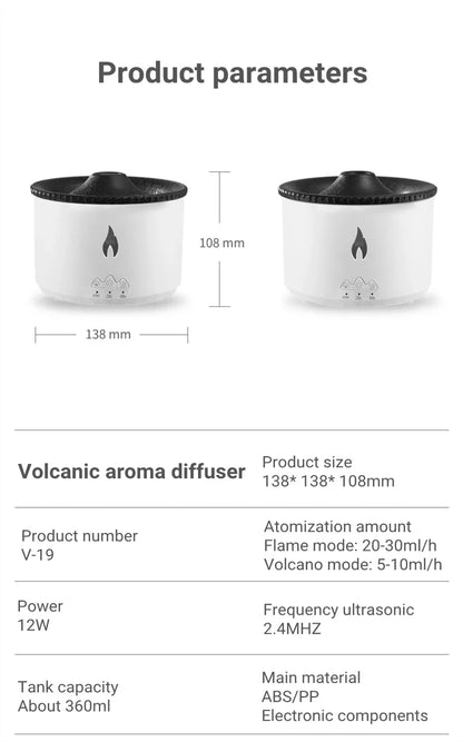 Ultrasonic essential oil humidifier with jellyfish-like mist and flickering flame effects for a relaxing atmosphere