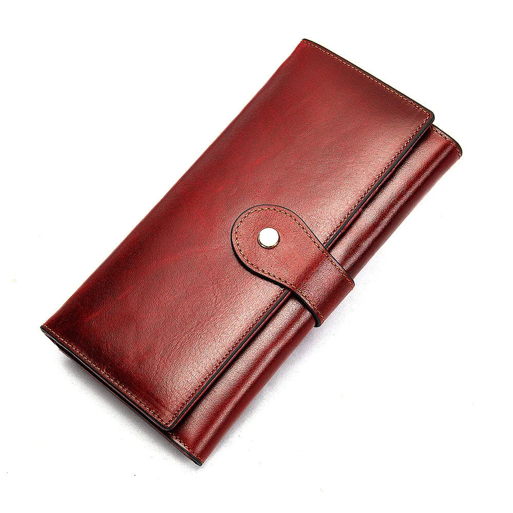 Leather Lady Antimagnetic RFID Wallet in Red - Premium Cowhide Leather, RFID Protection, Retro Style