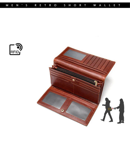 Leather Lady Antimagnetic RFID Wallet in Red - Premium Cowhide Leather, RFID Protection, Retro Style