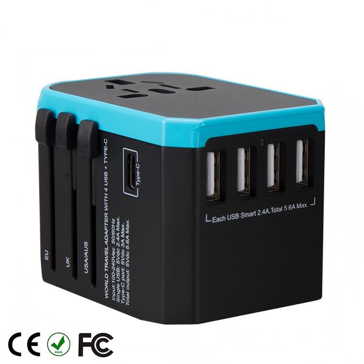 Multi-Country Travel Adapter with 2000W Rating and Compact 54x68x51mm Size