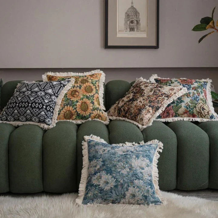American Jacquard Multi-color Cushion Cover with Elegant Floral Pattern for Sofas, Beds, and Cars