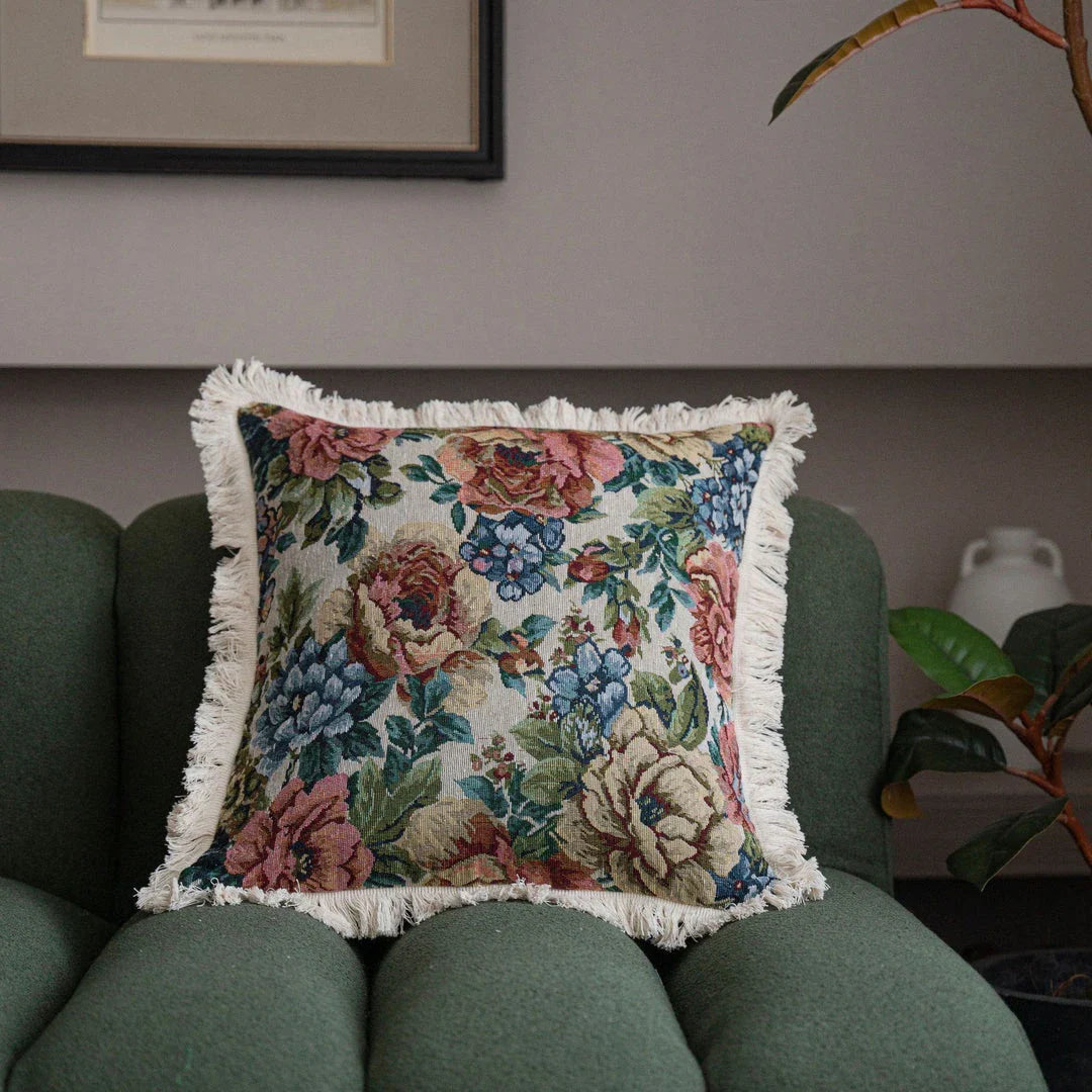 American Jacquard Multi-color Cushion Cover with Elegant Floral Pattern for Sofas, Beds, and Cars