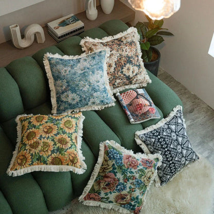 American Jacquard Multi-color Cushion Cover with Elegant Floral Pattern for Sofas, Beds, and Cars