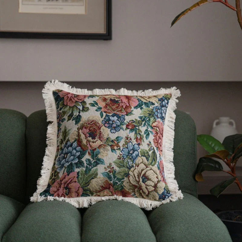 American Jacquard Multi-color Cushion Cover with Elegant Floral Pattern for Sofas, Beds, and Cars