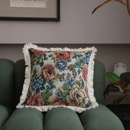 American Jacquard Multi-color Cushion Cover with Elegant Floral Pattern for Sofas, Beds, and Cars