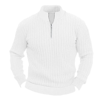 A cozy, solid-color pullover sweater for men with a stand collar and long sleeves for a timeless, casual-chic look.
