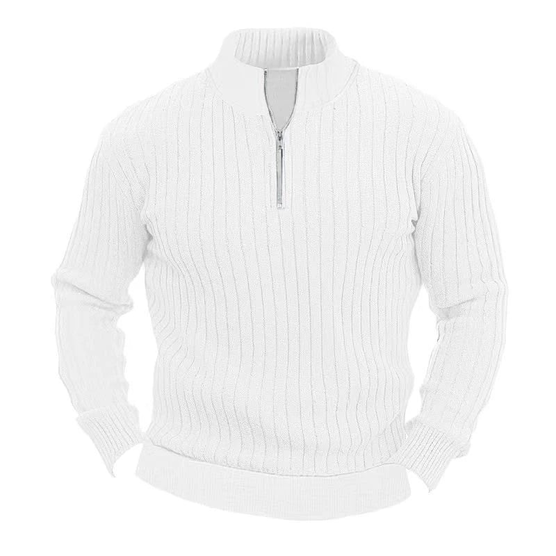 A cozy, solid-color pullover sweater for men with a stand collar and long sleeves for a timeless, casual-chic look.