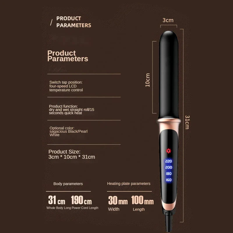 Professional Ceramic Hair Straightener with adjustable temperature control, floating plate design, and tourmaline ceramic coating for smooth, frizz-free styling