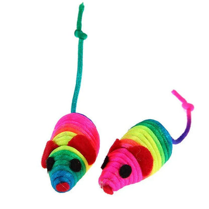A set of 5 colorful toy mice made of high-quality polyester, designed to engage and entertain cats of all ages.