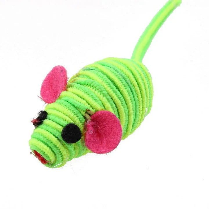A set of 5 colorful toy mice made of high-quality polyester, designed to engage and entertain cats of all ages.