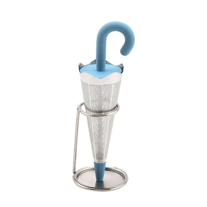 Umbrella-shaped tea strainer made of stainless steel and silicone, perfect for brewing loose leaf tea
