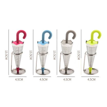 Umbrella-shaped tea strainer made of stainless steel and silicone, perfect for brewing loose leaf tea