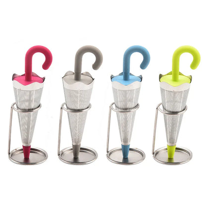 Umbrella-shaped tea strainer made of stainless steel and silicone, perfect for brewing loose leaf tea