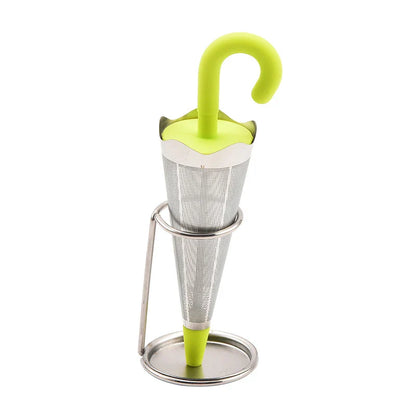 Umbrella-shaped tea strainer made of stainless steel and silicone, perfect for brewing loose leaf tea