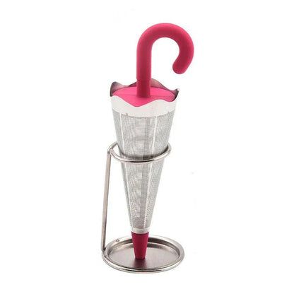 Umbrella-shaped tea strainer made of stainless steel and silicone, perfect for brewing loose leaf tea