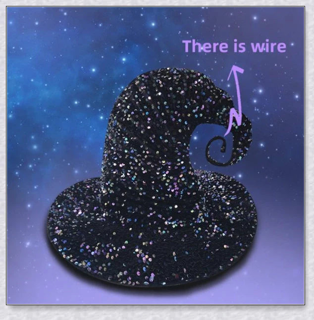 Starrywitch Sparkling Sequin Witch Hat in red and colorful designs, featuring adjustable fit and shimmering sequins to elevate your Halloween costume.