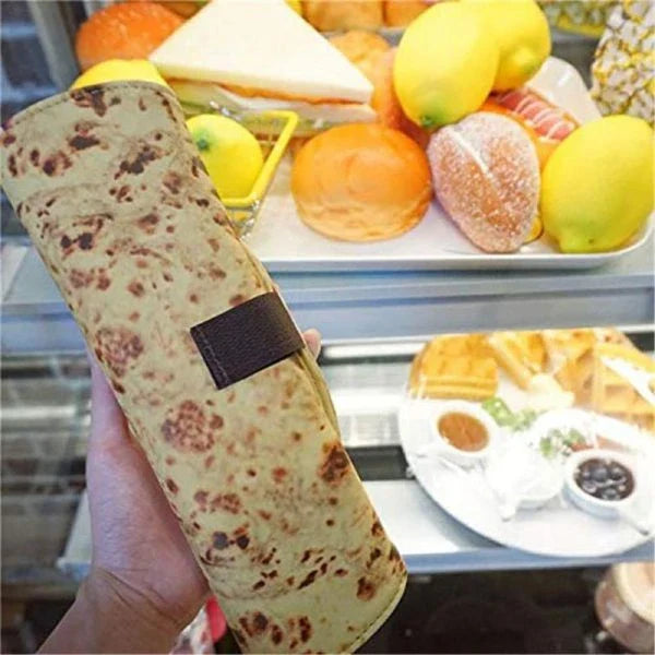 A unique, burrito-shaped pencil case made from high-quality fabric with a soft, comfortable grip