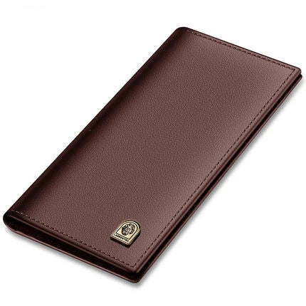 A premium long leather wallet for men, featuring a sleek and versatile design that combines European and American style elements.