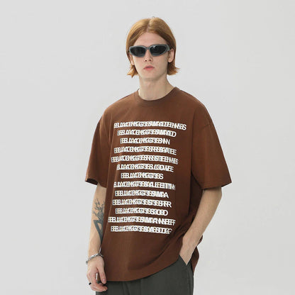 Trendha Letter Gradient Washed Old Cotton Short-sleeved T-shirt in Black color