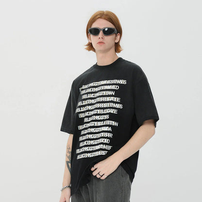 Trendha Letter Gradient Washed Old Cotton Short-sleeved T-shirt in Black color