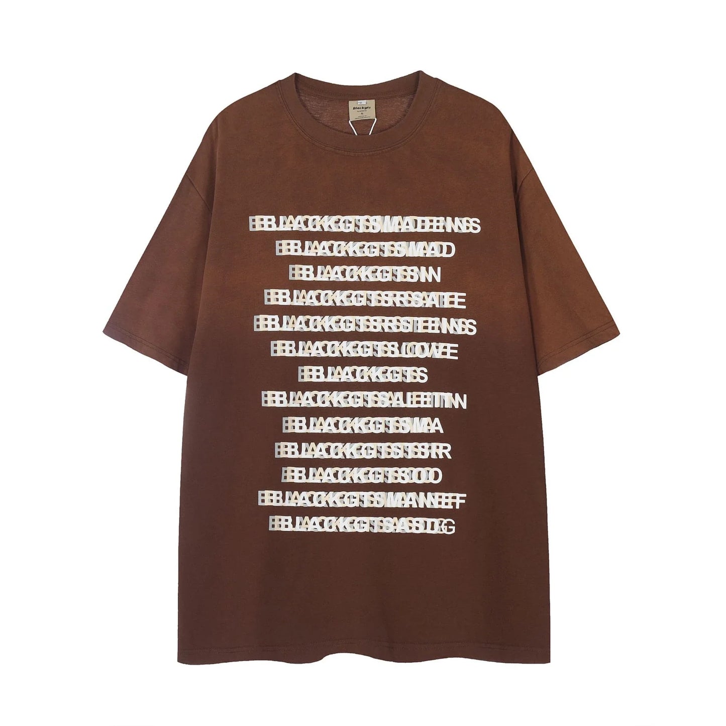 Trendha Letter Gradient Washed Old Cotton Short-sleeved T-shirt in Black color