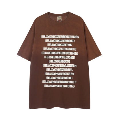 Trendha Letter Gradient Washed Old Cotton Short-sleeved T-shirt in Black color