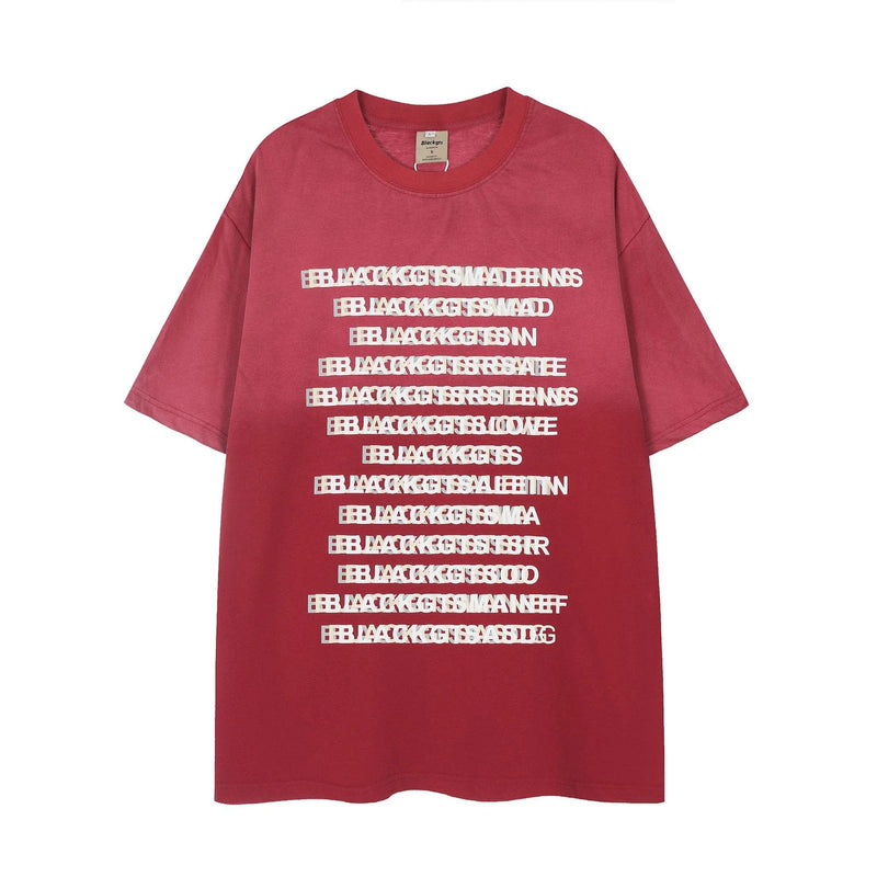 Hhomeenjoy Letter Gradient Washed Old Cotton Short-sleeved T-shirt