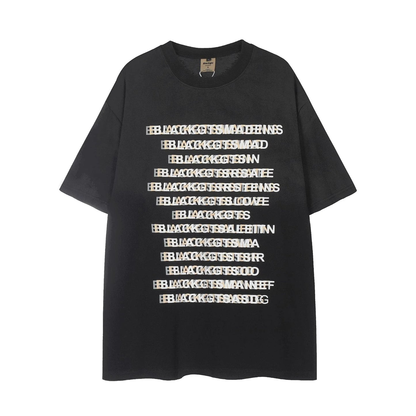 Trendha Letter Gradient Washed Old Cotton Short-sleeved T-shirt in Black color