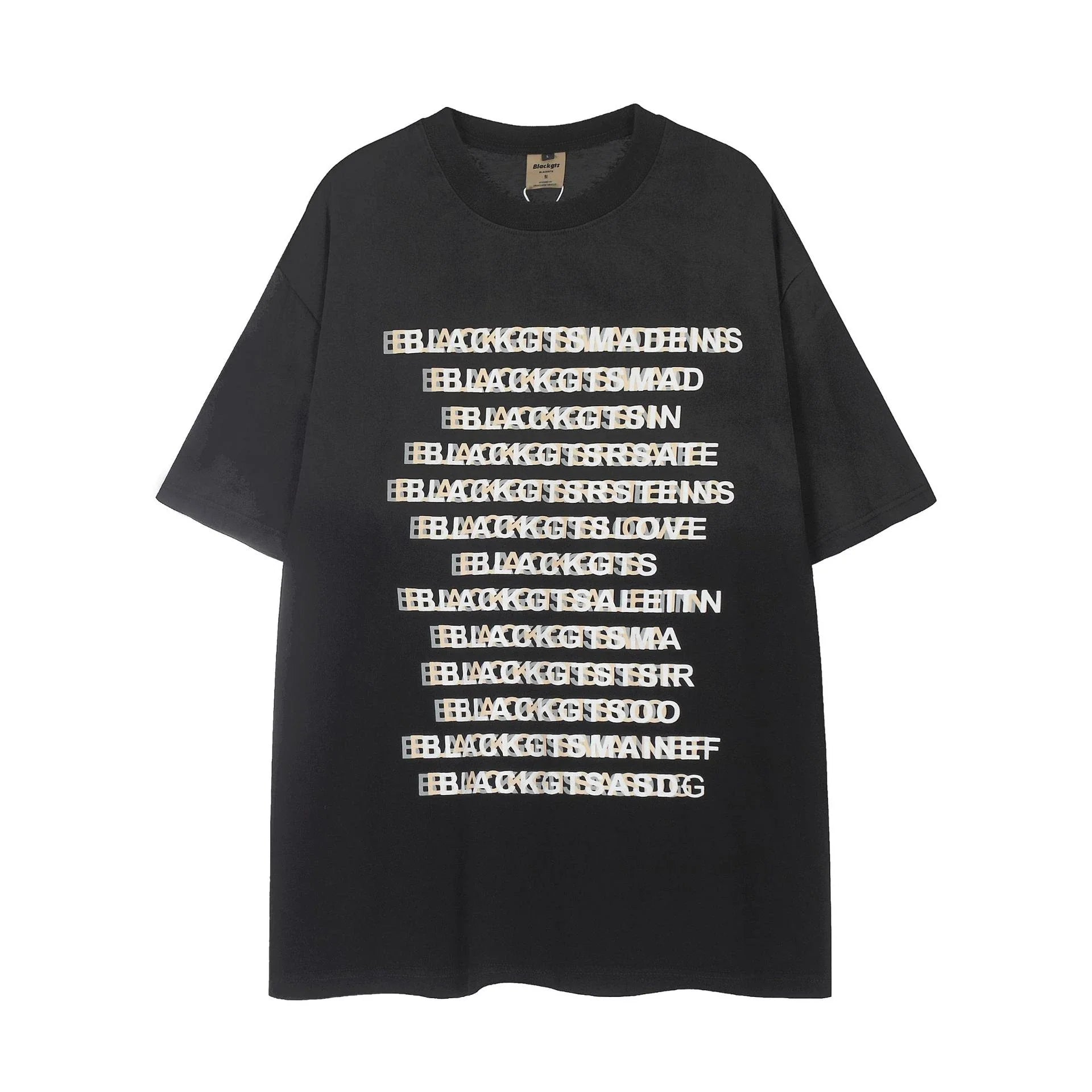 Trendha Letter Gradient Washed Old Cotton Short-sleeved T-shirt in Black color