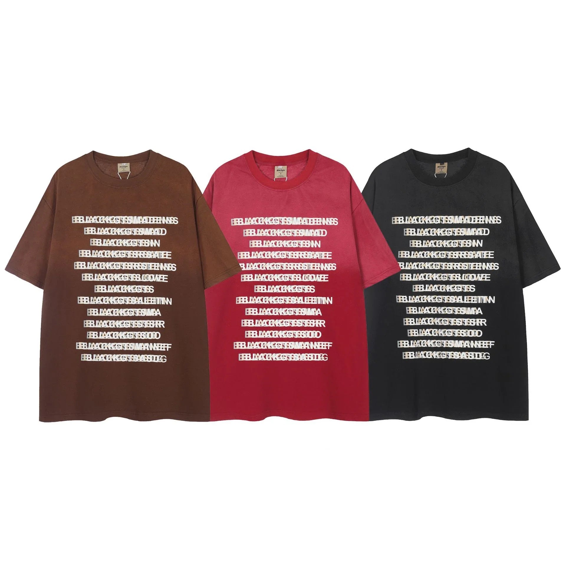 Trendha Letter Gradient Washed Old Cotton Short-sleeved T-shirt in Black color