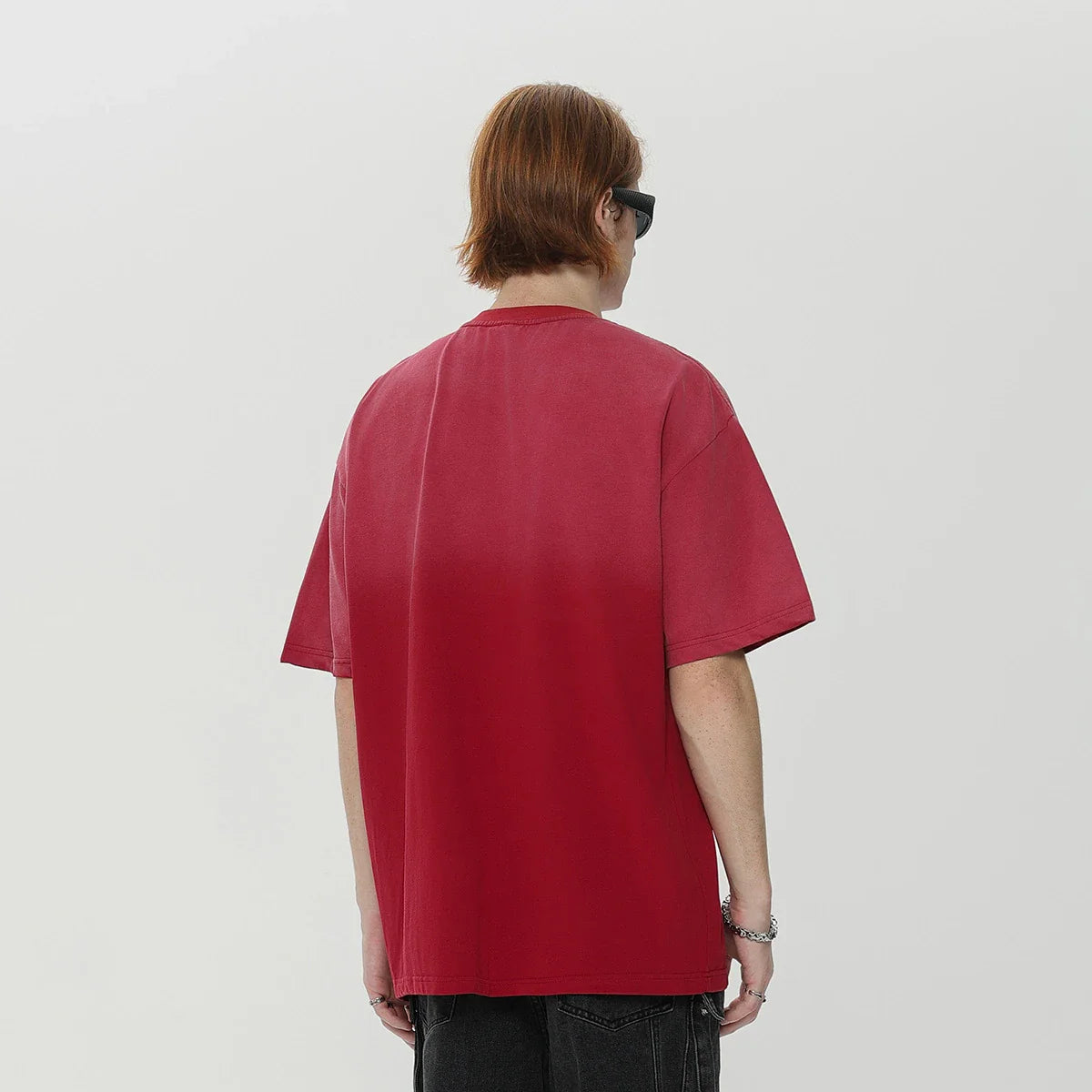 Trendha Letter Gradient Washed Old Cotton Short-sleeved T-shirt in Black color