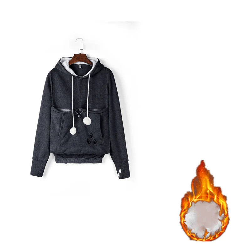 Cozy and stylish women's hoodies with a pet pocket for carrying your cat or keeping your hands warm during the winter.