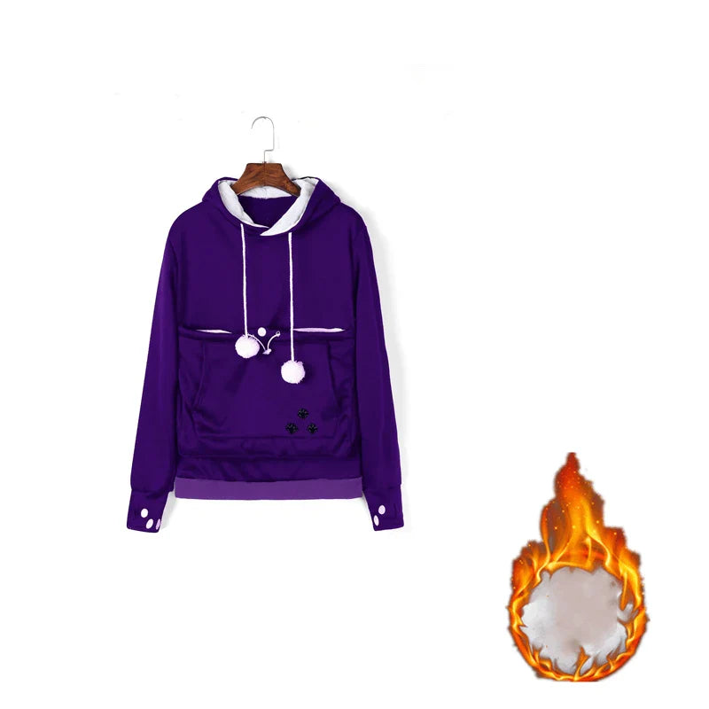 Cozy and stylish women's hoodies with a pet pocket for carrying your cat or keeping your hands warm during the winter.