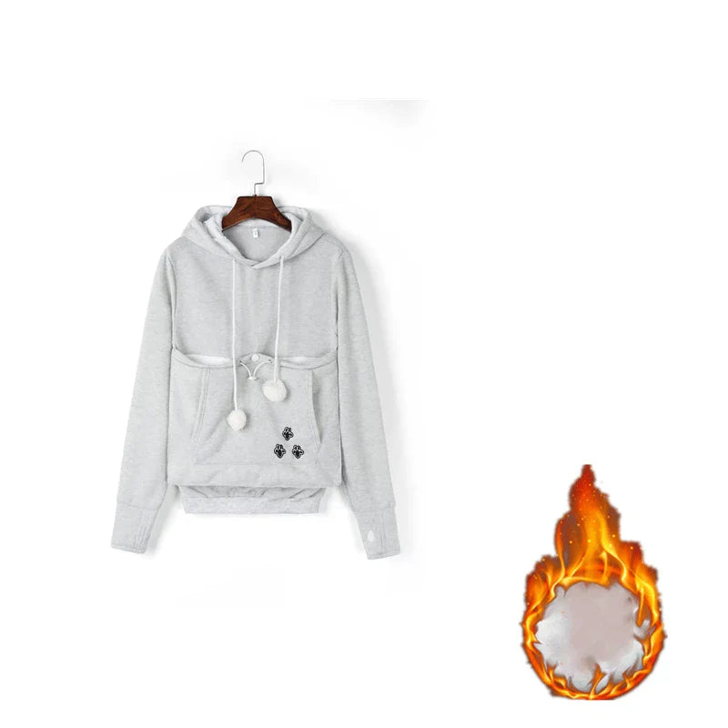 Cozy and stylish women's hoodies with a pet pocket for carrying your cat or keeping your hands warm during the winter.