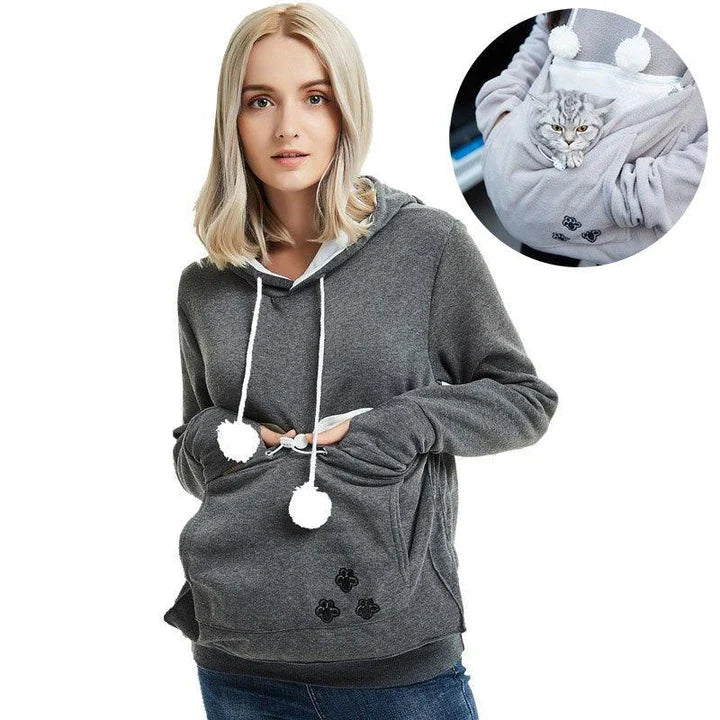 Cozy and stylish women's hoodies with a pet pocket for carrying your cat or keeping your hands warm during the winter.