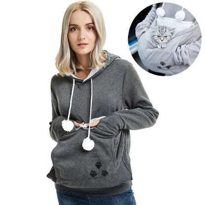 Cozy and stylish women's hoodies with a pet pocket for carrying your cat or keeping your hands warm during the winter.