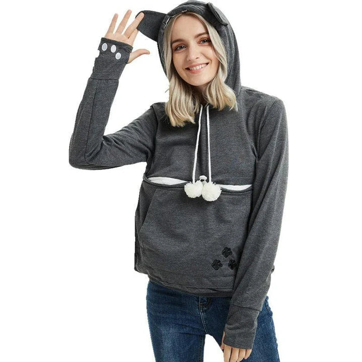 Cozy and stylish women's hoodies with a pet pocket for carrying your cat or keeping your hands warm during the winter.