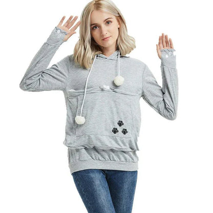 Cozy and stylish women's hoodies with a pet pocket for carrying your cat or keeping your hands warm during the winter.