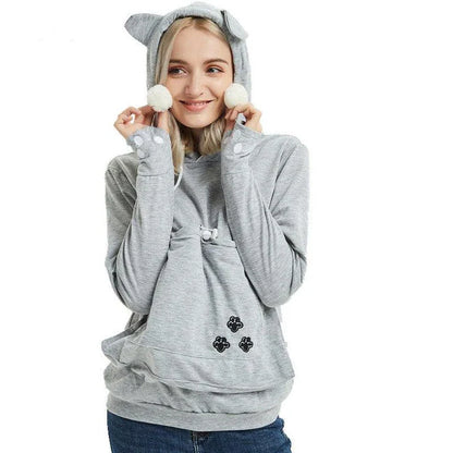 Cozy and stylish women's hoodies with a pet pocket for carrying your cat or keeping your hands warm during the winter.