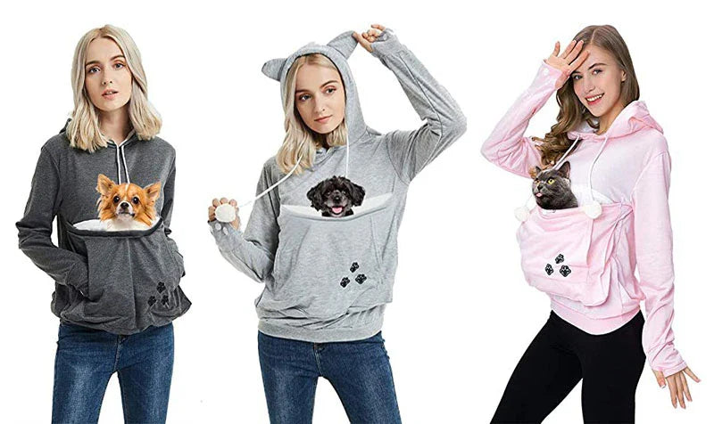 Cozy and stylish women's hoodies with a pet pocket for carrying your cat or keeping your hands warm during the winter.