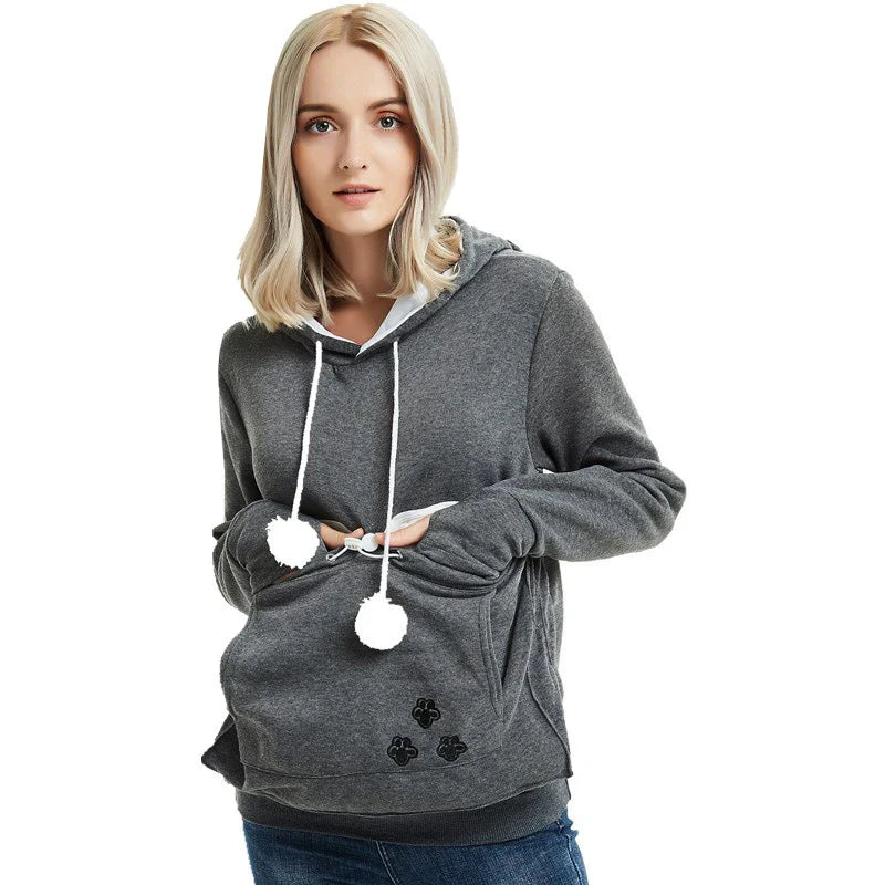 Cozy and stylish women's hoodies with a pet pocket for carrying your cat or keeping your hands warm during the winter.